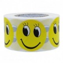 Hybsk 1.5" Round Yellow Smiley Face With Eyelash Happy Stickers Circle Teacher Labels 500 Total Per Roll