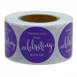 Hybsk 1.5" Round Purple Thank You For Celebrating With Us Stickers Total 500 Labels Per Roll