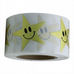 Hybsk 1.5" Gold Star Shaped Smiley Face Stickers Total 500 Adhesive Labels Per Roll