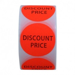 Hybsk Fluorescent Red Discount Price Stickers 1.5" Round Labels Total 500 Per Roll
