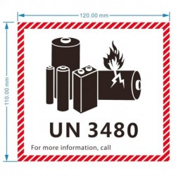 Hybsk 4.7" x 4.3" Lithium Ion Battery Transport Caution Warning Labels 50 Adhesive Stickers (UN3480)
