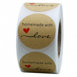 Hybsk Kraft Homemade with Love Stickers 1.5" Inch Round Total 500 Adhesive Labels Per Roll