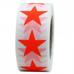 Hybsk 1" Bright Fluorescence Red Star Shape Paper Sticker Labels 500 Total Per Roll (1 Roll)