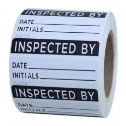 Hybsk White and Black Inspected by Labels for Inventory 1 x 2 Inch Rectangle 500 Adhesive Stickers On A Roll