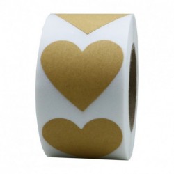 Hybsk 1.5" Natural Brown Kraft Labels Love Heart Stickers Adhesive Label 500 Per Roll (1 Roll)