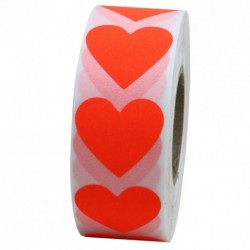 Hybsk Fluorescence Red 30mm Love Heart Shape Stickers Adhesive Label 1,000 Per Roll