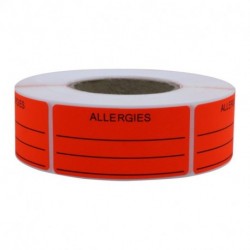 Hybsk Allergies Sticker Fluorescent Red Allergy Stickers/1"x2" Write on Label Total 500 Per Roll (Fluorescent Red)