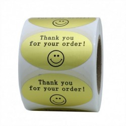 Hybsk 50mmx30mm Oval Gold Metallic Foil THANK YOU FOR YOUR ORDER Retail Mailing Stickers 500 Labels Per Roll (1 Roll)