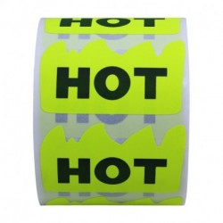 Hybsk 2 x 1-1/5 Inch Fluorescent Red Hot Flame Sticker HOT Imprint 500 Labels Per Roll (Fluorescent Yellow)