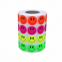 Hybsk 1 Inch Fluorescent Green Smiley Face Stickers Happy Face Stickers Adhesive Labels Total 1,000 Per Roll (1 Roll)