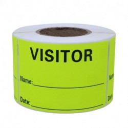 Hybsk Visitor Pass Fluorescent Yellow Visitor Identification Labels Stickers 300 Labels Per Roll (Fluorescent Yellow)